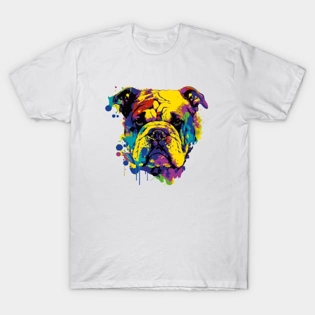 Colorful bulldog face art T-Shirt by HB WOLF Arts